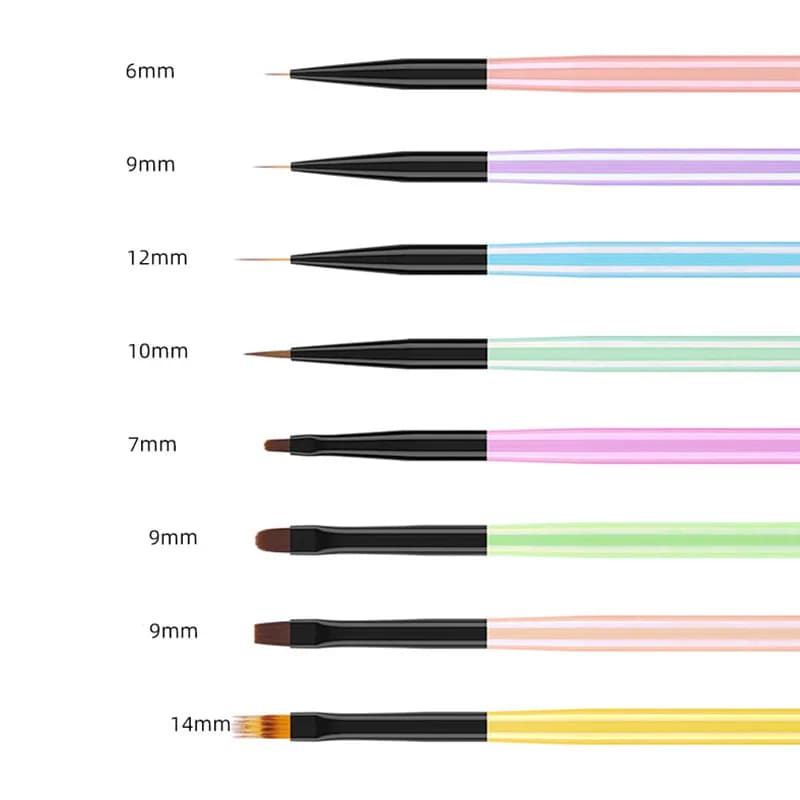 1 Pennello per Unghie con 8 Diverse Dimensioni, Penna per Colla per Unghie e Fototerapia, Adatto per Uso Professionale in Salone o Domestico, Pennello per Gel Unghie