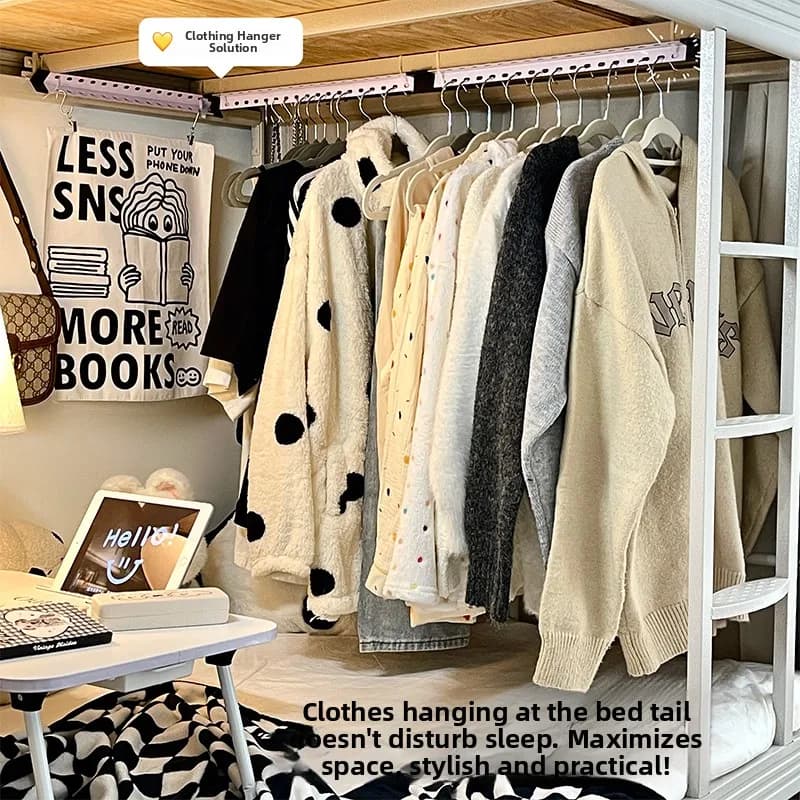 College Student Dormitory Bedside Clothes Hanger Rack Multi-Functional Storage Organizer Iron Material No Drilling Required