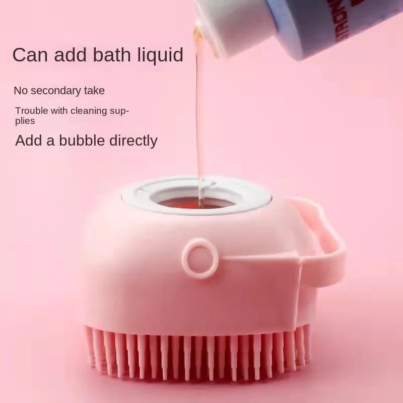Spazzola da bagno per animali domestici Spazzola per massaggio per animali domestici Dispenser per shampoo Spazzola in silicone morbido Setole in gomma per cani e gatti Strumento per toelettatura per doccia