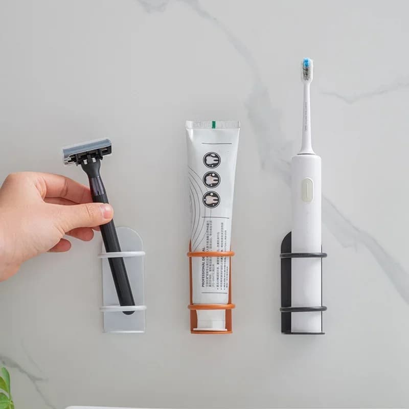 Traceless Wall‑Mounted Electric Toothbrush Holder, Punch‑Free Circular Storage Shelf, Bathroom Organizer for Toothbrush & Razor