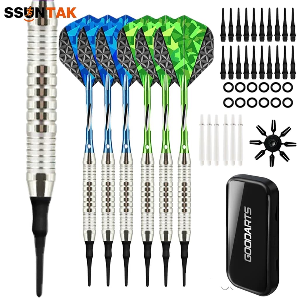 SSUNTAK Professional 18g Soft Tip Darts Set Darts with Extra Point Shafts Flight Protectors Carry Case Indoor Game Entertainment