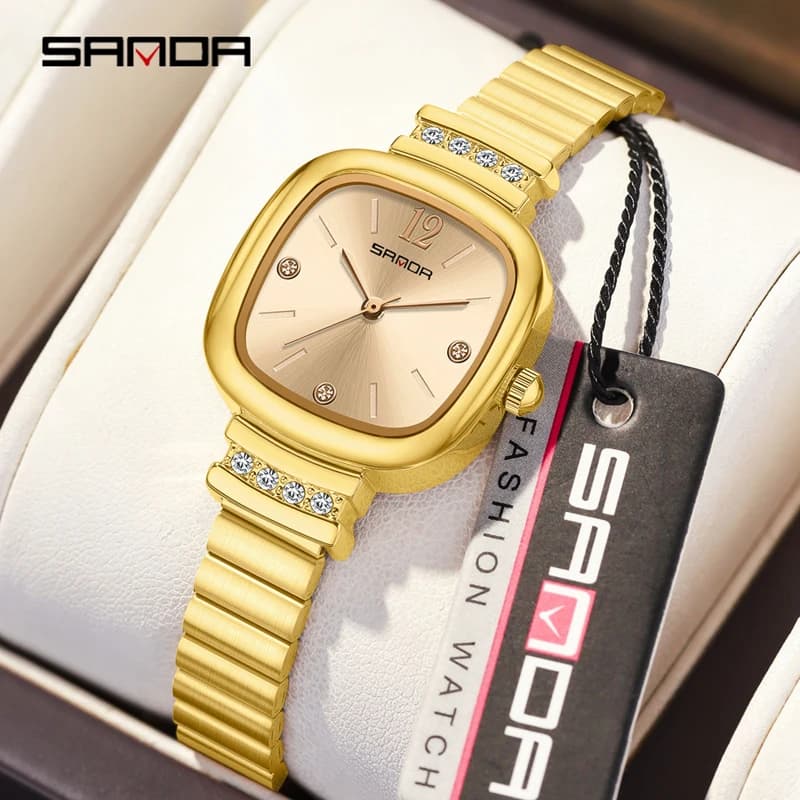 SANDA orologi da donna quadrati piccoli alla moda di marca orologi da polso al quarzo con cinturino in acciaio inossidabile per orologio da regalo di lusso alla moda da donna