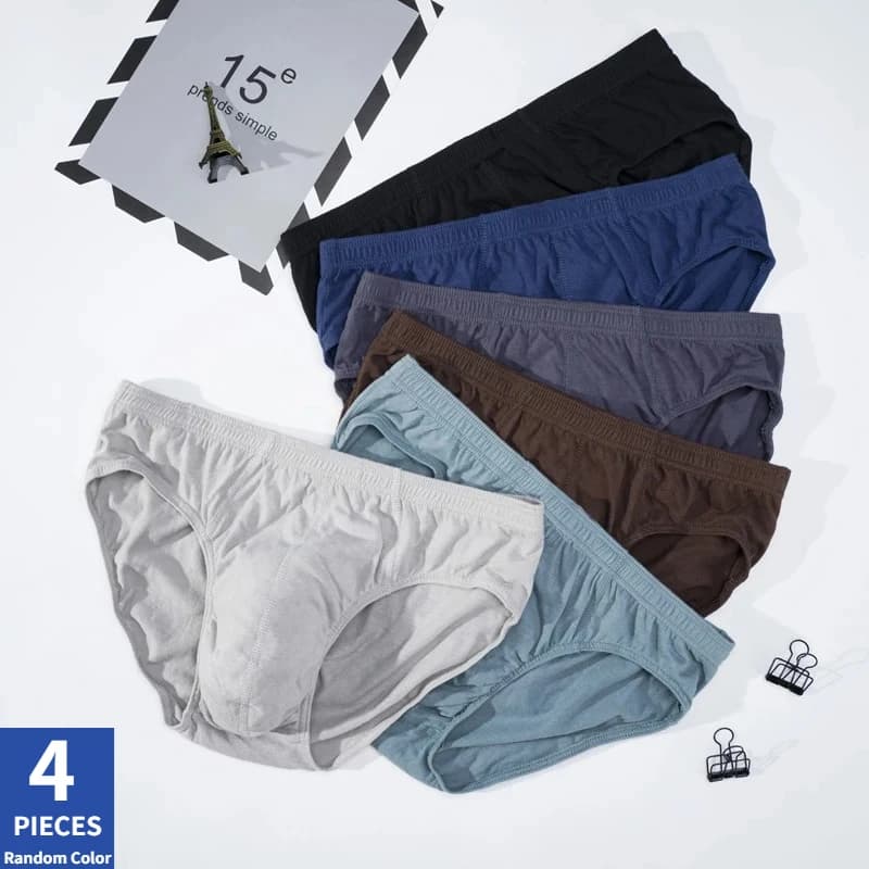 4 pezzi di slip da uomo traspiranti in cotone 100% casual, comodi slip da uomo in tinta unita, taglia S-XXL