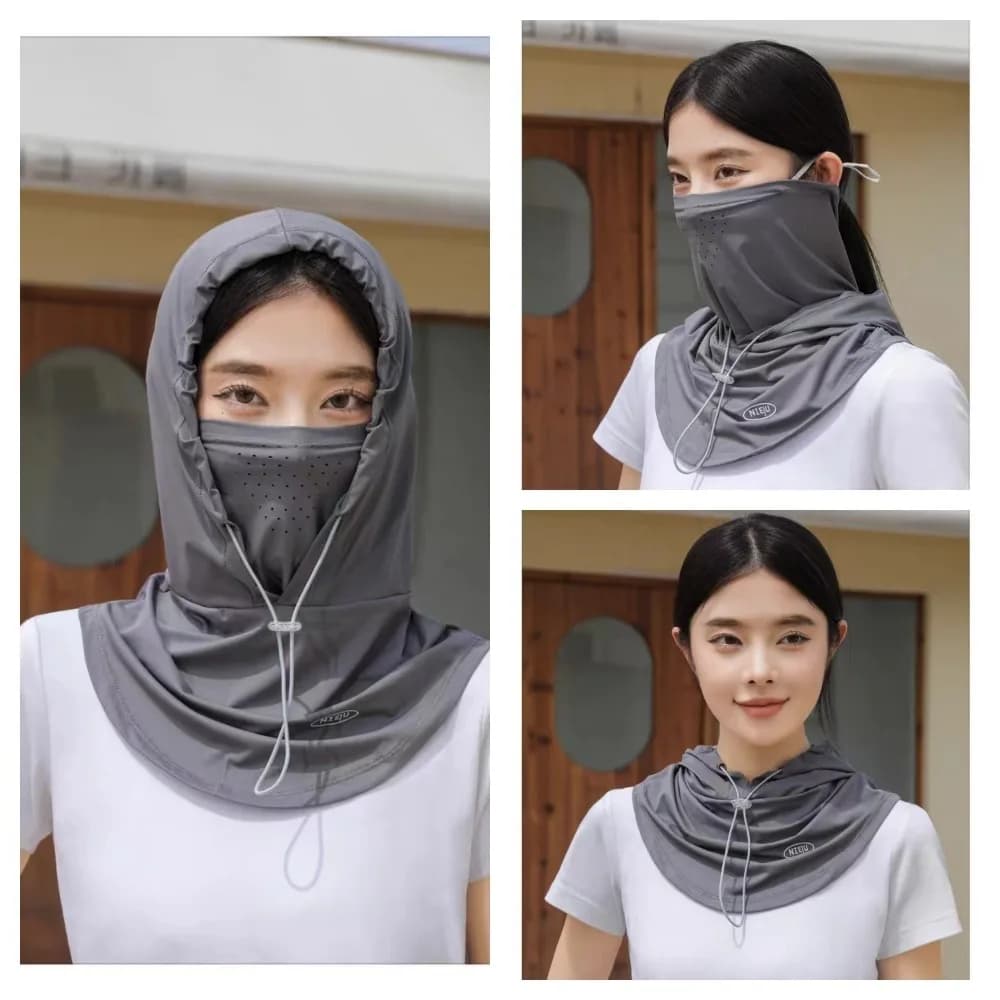 Nuovo Cappello Estivo Anti-UV con Maschera e Sciarpa, Traspirante in Seta Ghiaccio, Copricapo Unisex per Sport all'Aperto e Spiaggia