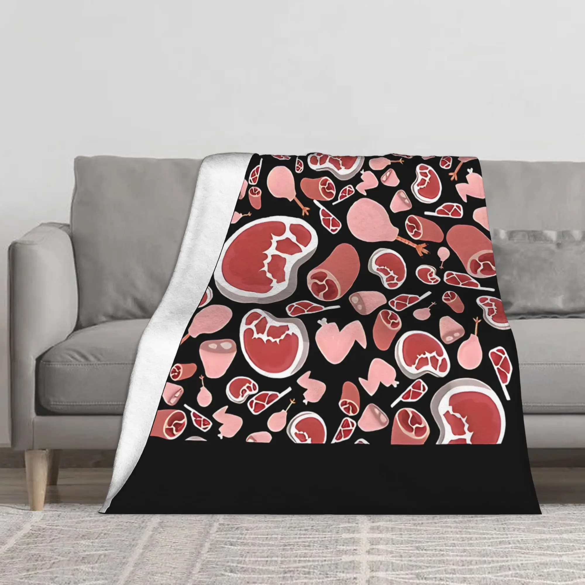 1PC Seamless Butcher Meat Pattern Blanket Throw Super Cosy Plush Living Room Sofa