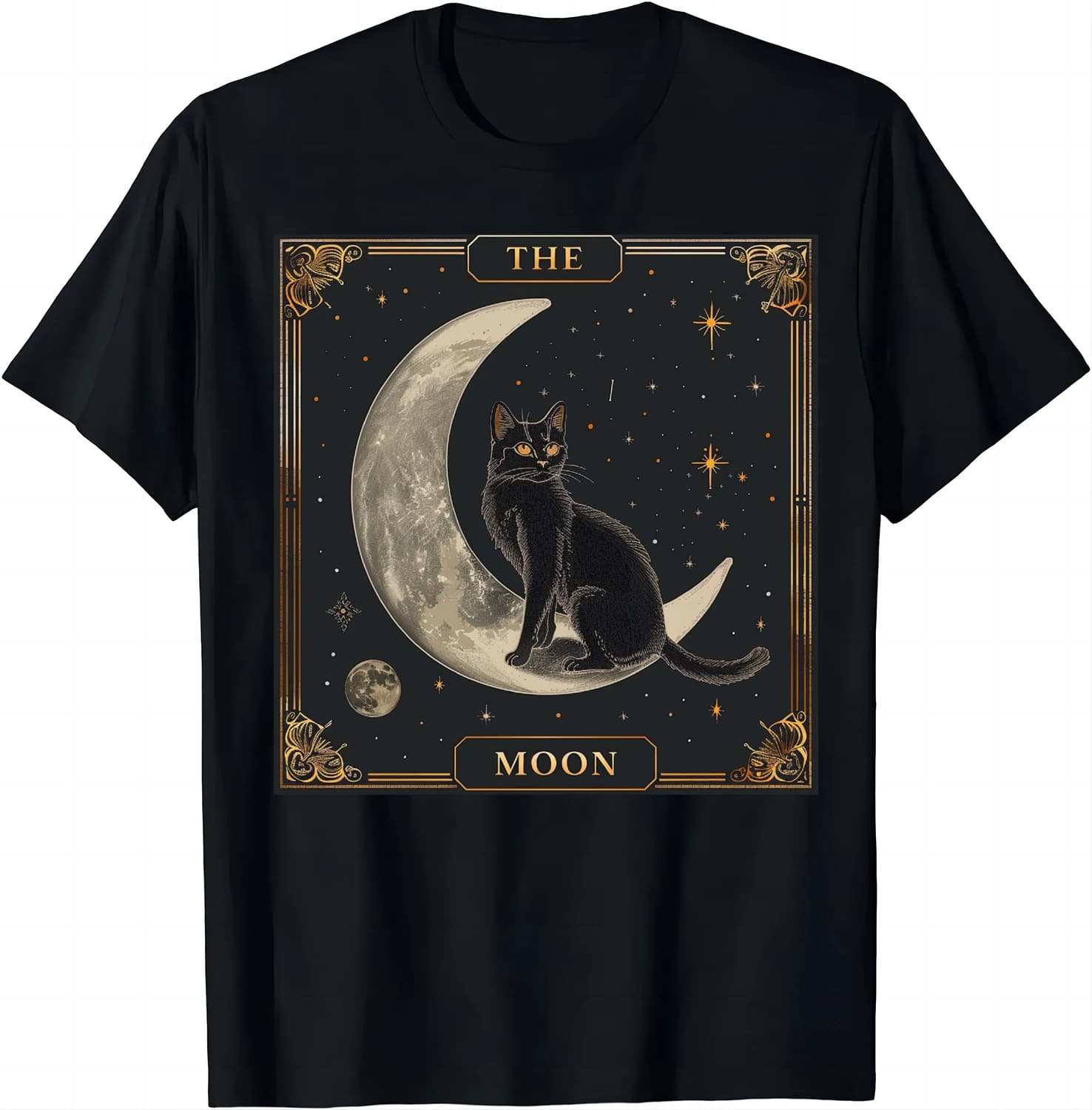 Tarot Card The Crescent Moon Black Cat Gothic Trendy Women T-Shirt Y2k Top Shirts for Women Ropa Mujer Camisetas