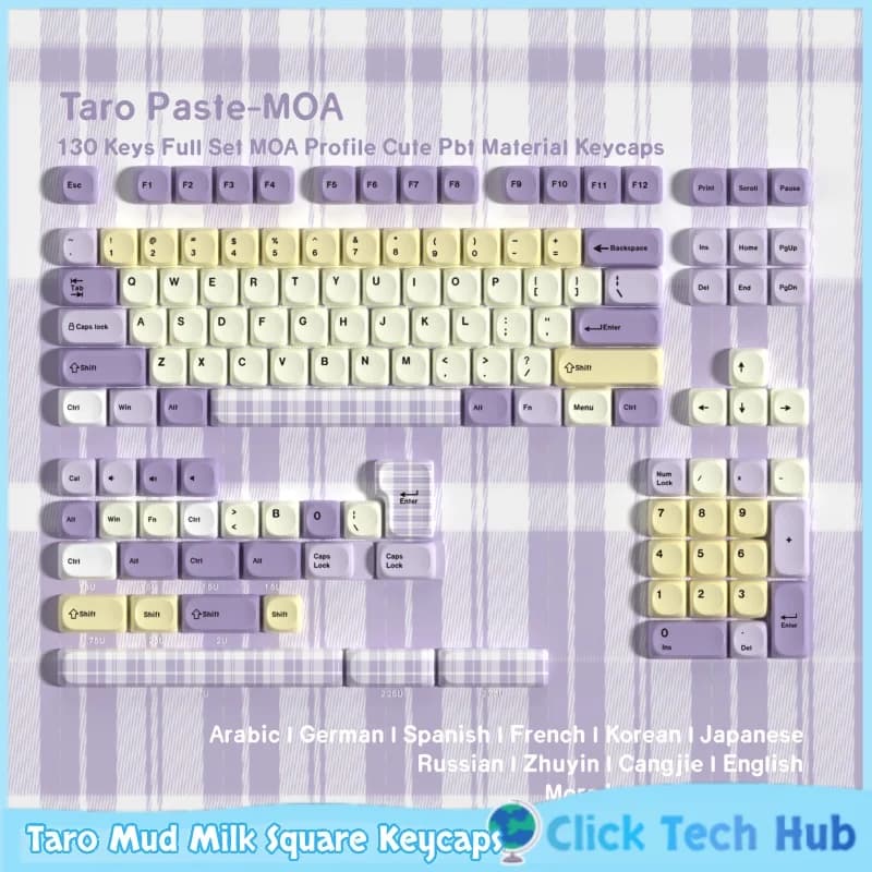 Keycaps Taro Mud Milk Square Moa PBT per Tastiera Meccanica, Standard Europeo, Fonetica Coreana, Brasiliana, Russa