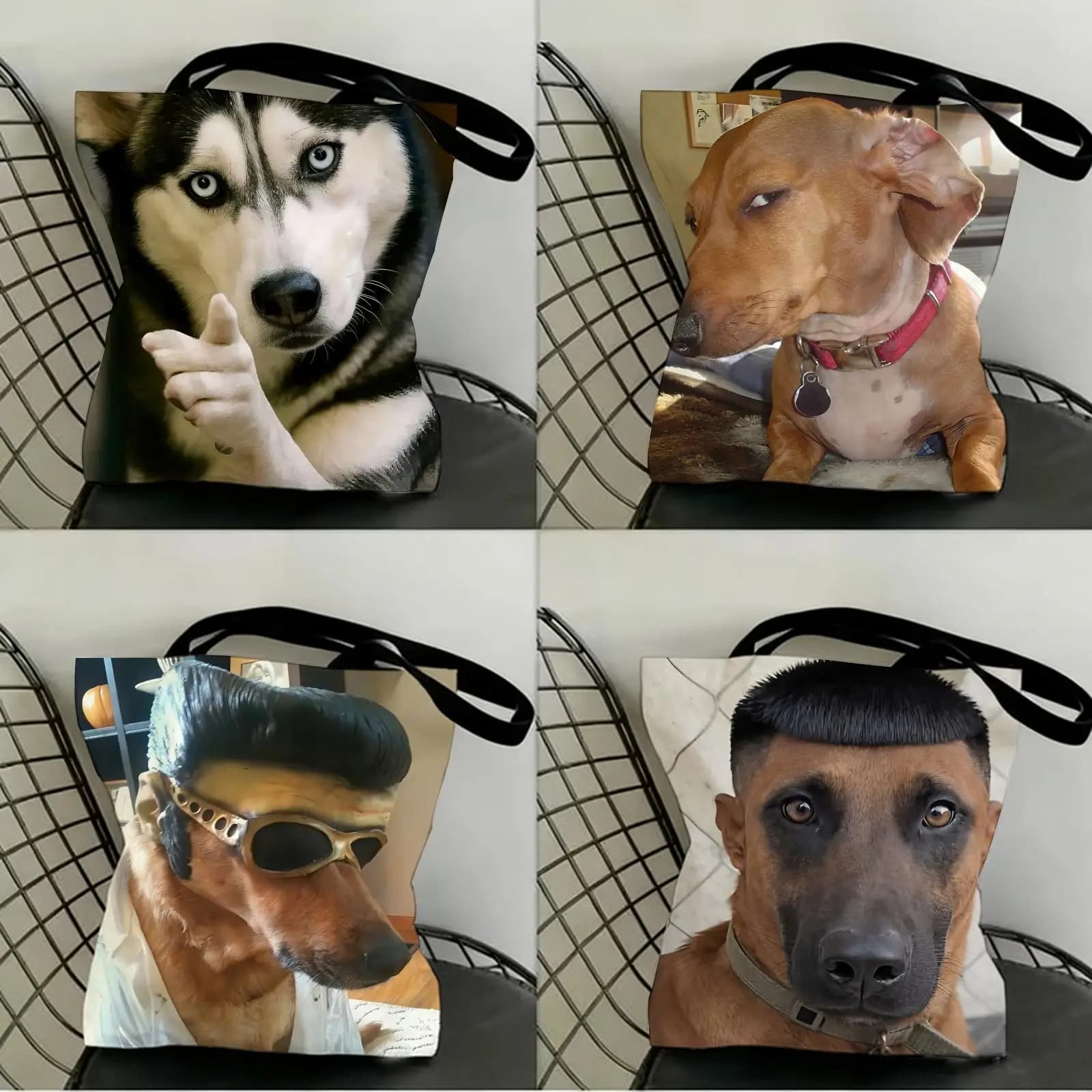 Funny Dog Meme Storage Bags Canvas Double-Sided Print Fashion Shoulder Tote Shopping Bag Gift Eco Handbags