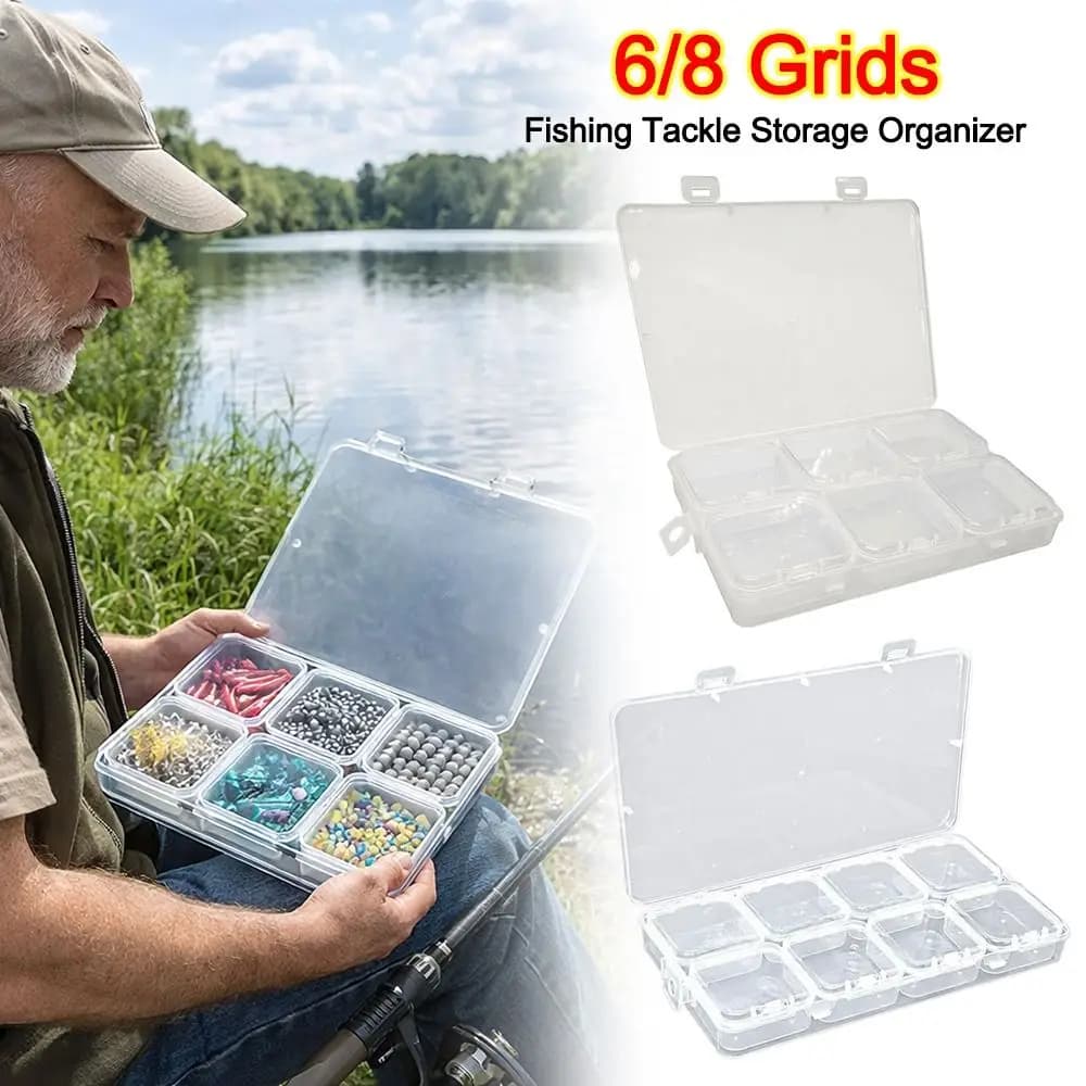 Transparent Plastic Box with 6/8 Adjustable Parts, Fishing Equipment Organizer, Independent Containers