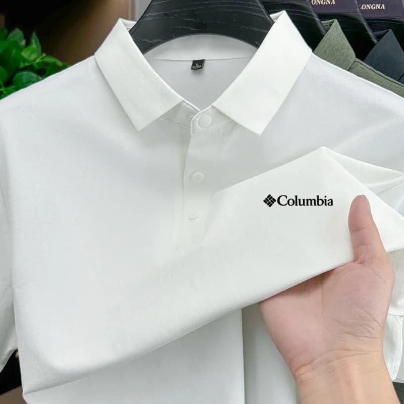 Polo da uomo in seta ghiaccio ad asciugatura rapida, traspirante e confortevole, moderno, a maniche corte, sportivo, casual, da golf, ricamato