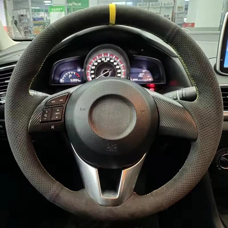 Black Suede Perforated Leather Steering Wheel Cover For Mazda 3 Axela Mazda 6 Atenza Mazda 2 CX-3 CX3 CX-5 CX5 Scion