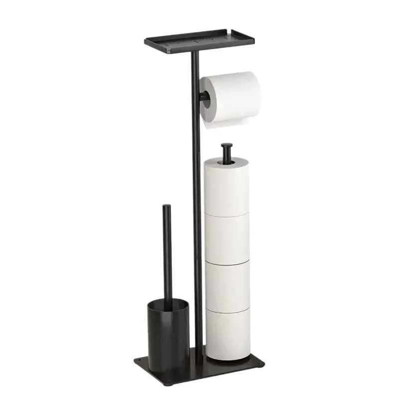 Stainless Steel European-Style Free-Standing Organizer Multi-Purpose Toilet Paper Holder Bathroom Brush Stand