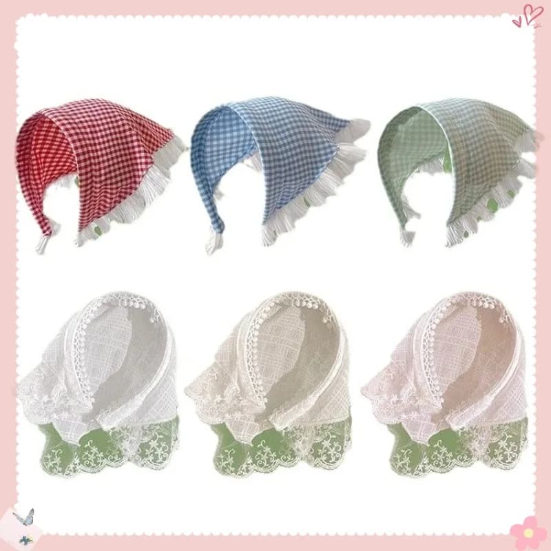 Foulard estivo a triangolo in pizzo Donna Elegante sciarpa in pizzo Boemia Dolce Bandana Protezione solare Copricapo Cerchietto per capelli Ragazza Corte Cofano