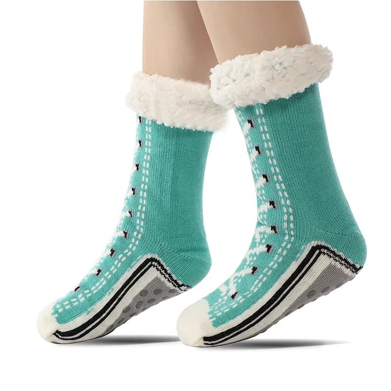 Pantofola con calzino antiscivolo Calzini da pavimento per interni Scarpe da trascinamento Coperta calda per il sonno domestico Pile super spesso da donna B8W90