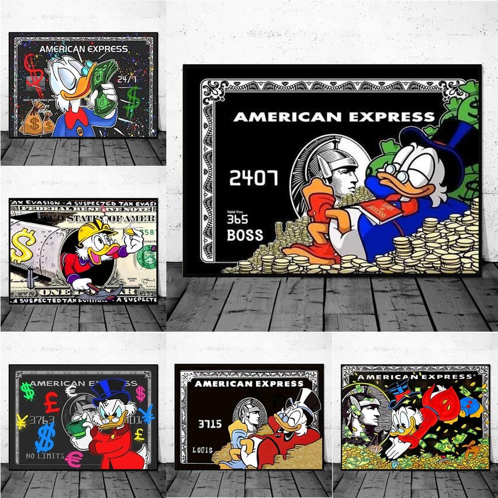 1pc frameless Canvas Painting Classics Scrooge McDuck Amex Wealth Canvas Painting Prints Poster Modern Cartoon Wall Art for L