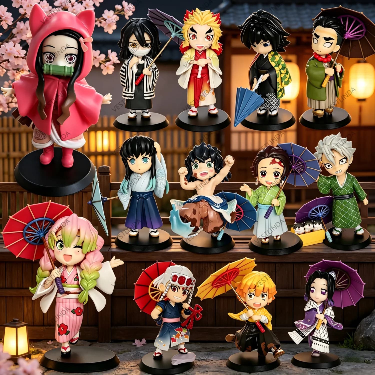 1/6 pz. Demon Slayer Serie Plum Rain - Statuetta Anime Blind Box Tanjiro Kamado Nezuko - Collezione PVC - Modellino Action Figure - Regali