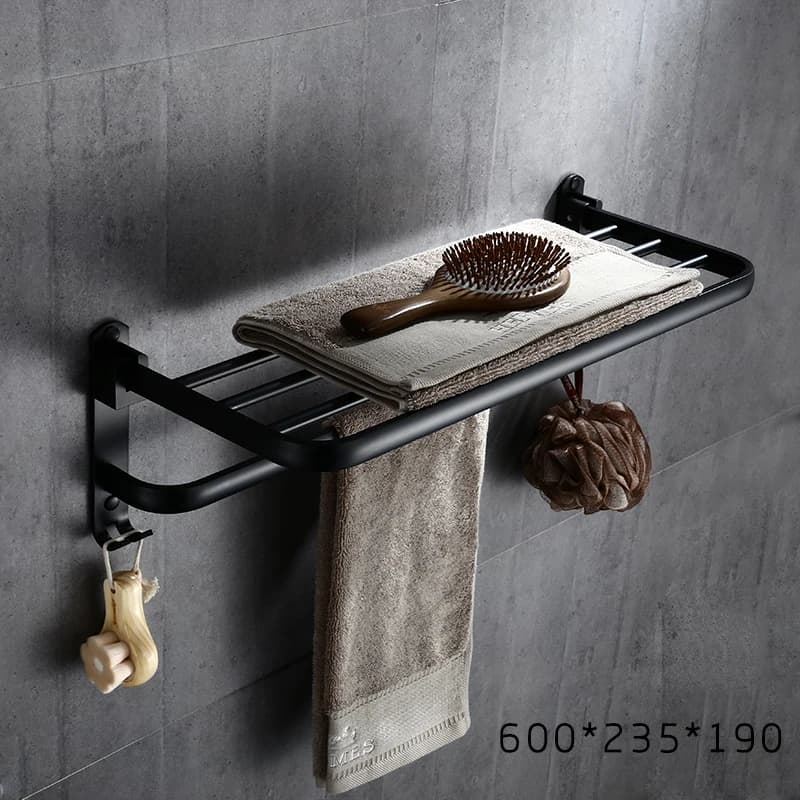 Set portasciugamani nero Scaffale semplice di lusso leggero senza punzonatura Portasciugamani da bagno Portasciugamani WC Bagno