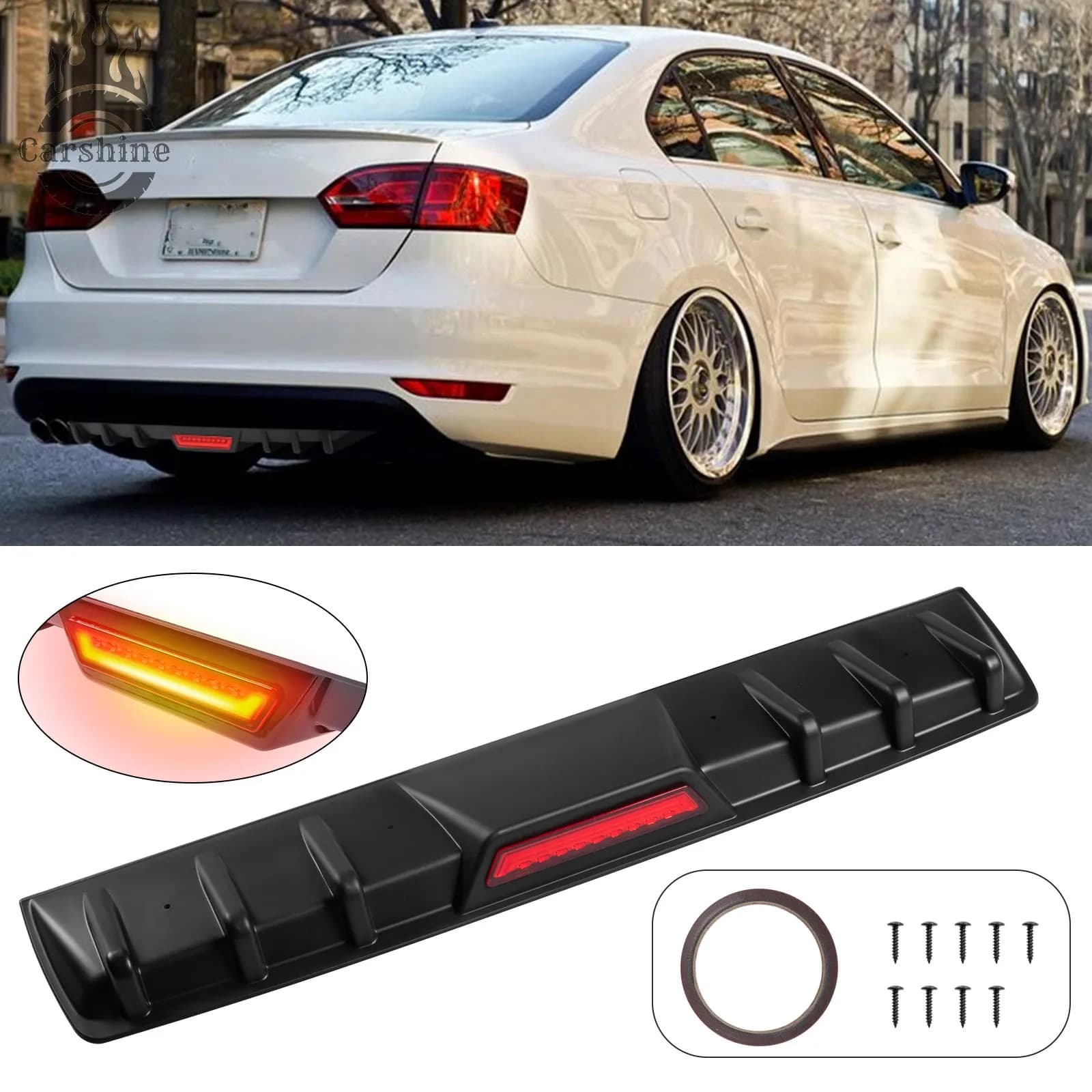 Black opaque back diffuser with 6 fins shark fin shape for VW Jetta MK5 MK6