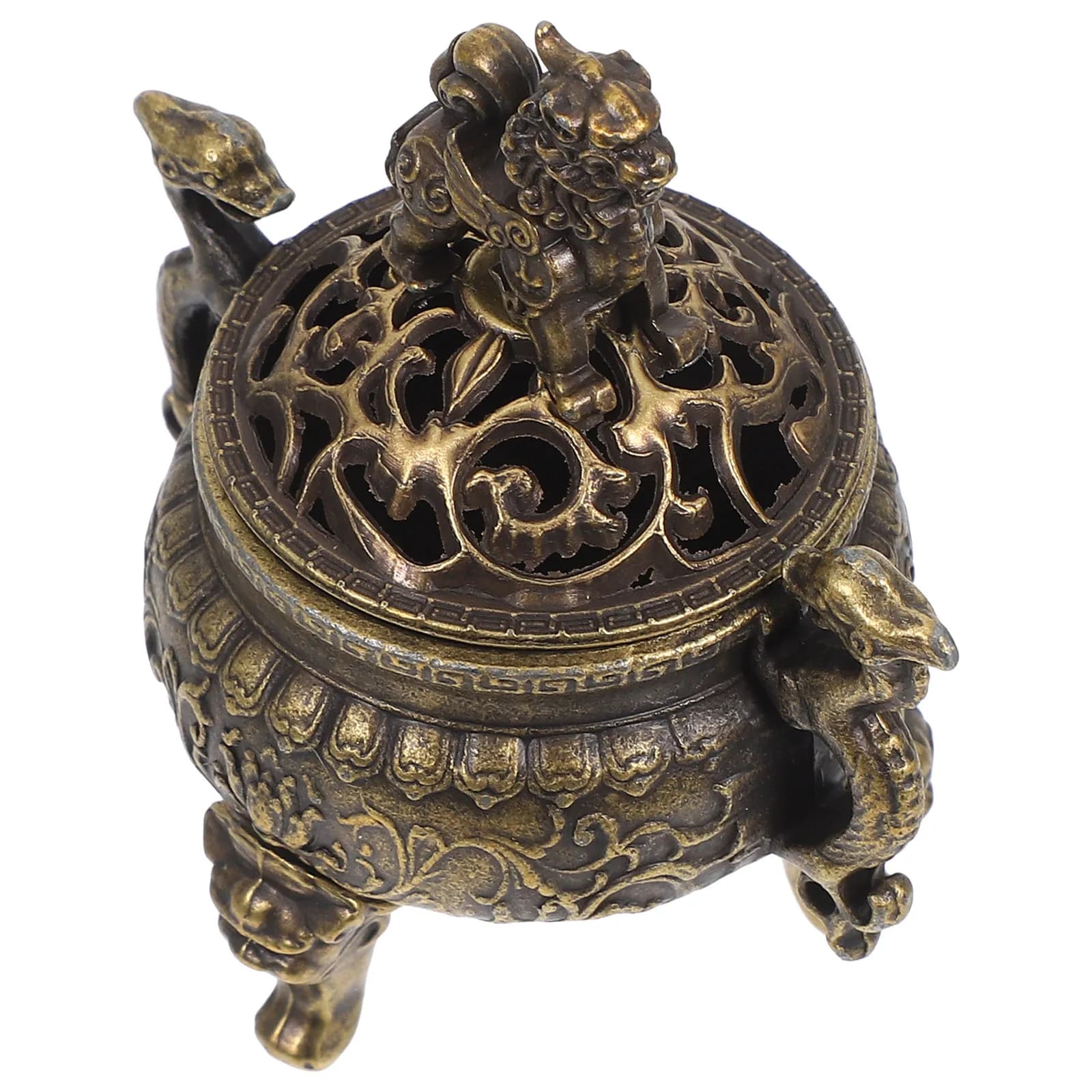 Mini Bruciatore d'Incenso in Rame Qilin con Intarsio Floreale Intricato, Coperchio a Tre Gambe, per Bastoncini di Incenso Feng Shui, Coni e Bakhoor