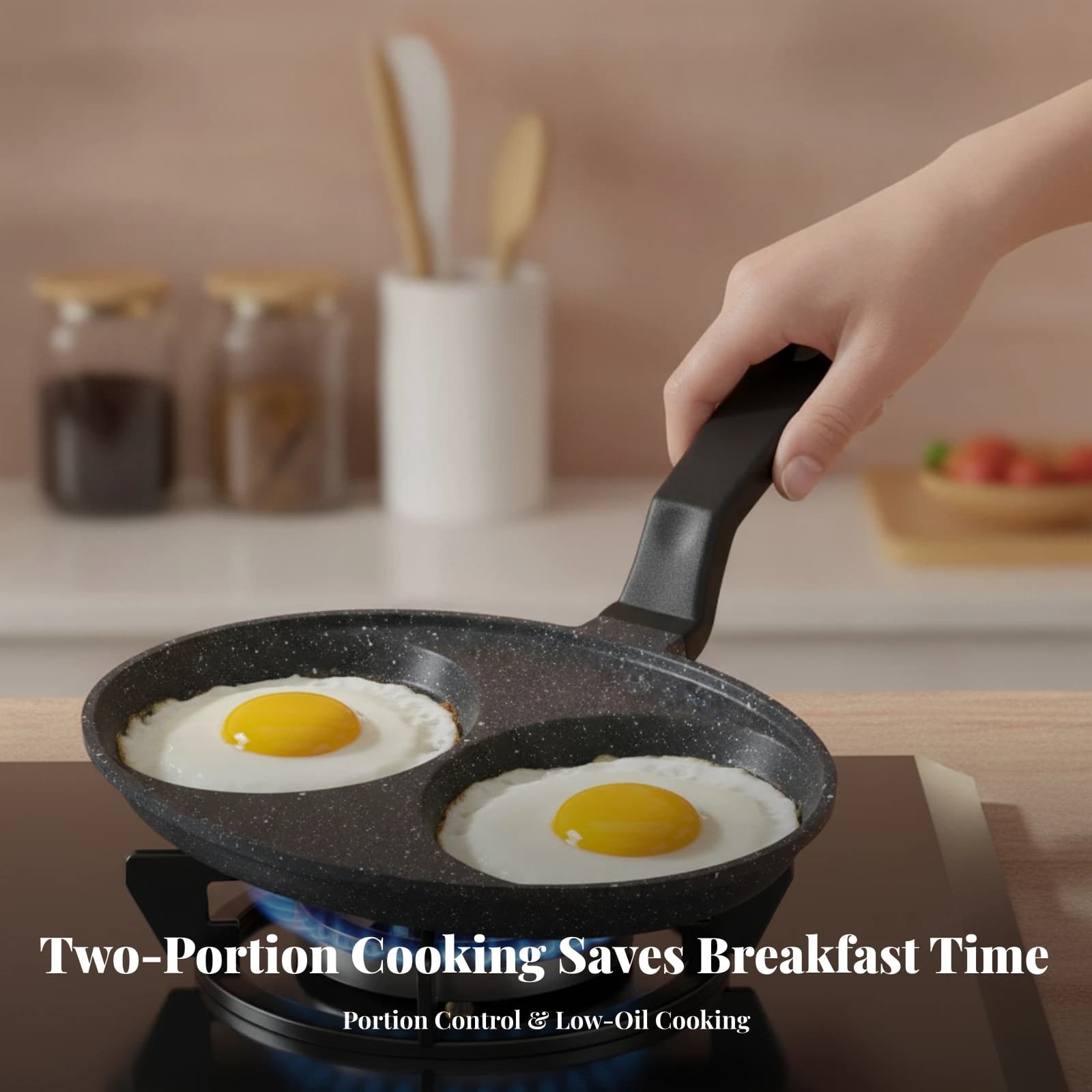 Double Well Egg Pan Nonstick 2-Cup Egg Frying Pan Skillet Induction Compatible Cookware Mini for Singles, Breakfast