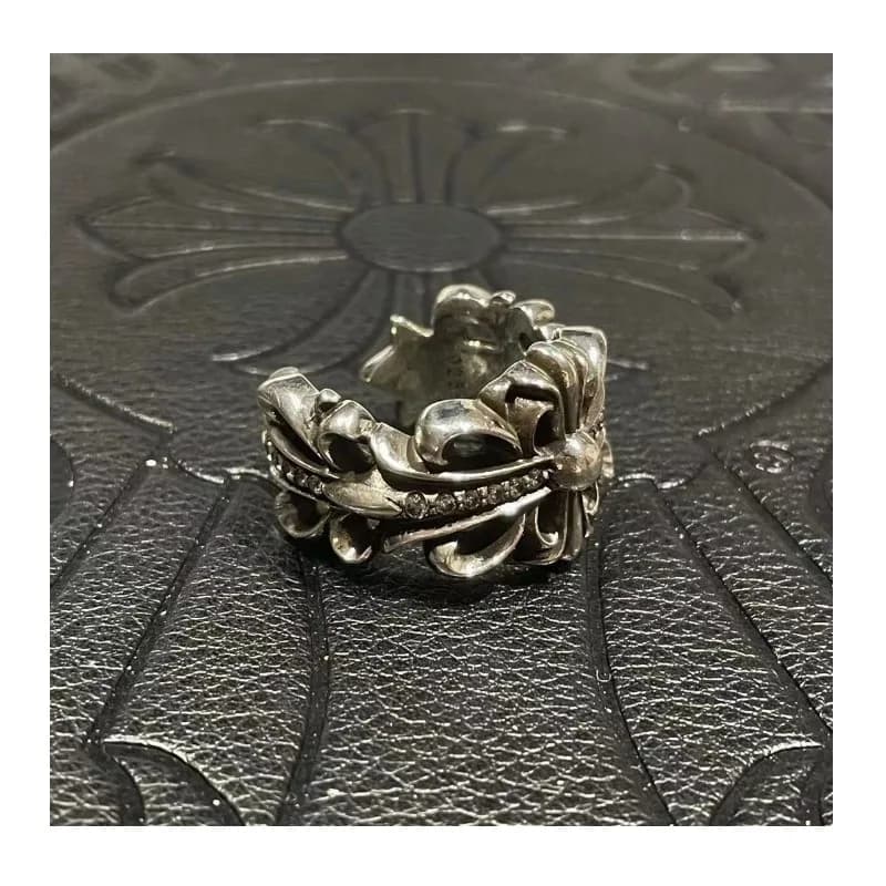 Anello Aperto Punk per Coppie con Diamanti, Versione Tide Xuan Luo Xingao, Design a Croce e Iris, Corpo Spesso