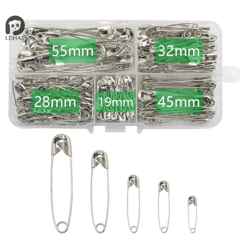 260PCS Spille da balia in argento Set Multi dimensioni Kit da cucito fai-da-te affilato per la riparazione di abbigliamento Progetti artigianali Accessori per la riparazione di emergenza