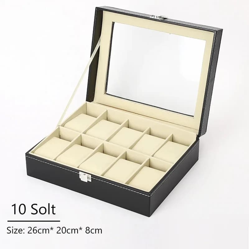 Scatola portaorologi in similpelle PU con coperchio in vetro, organizer per collezione di orologi, con scomparti, ideale come regalo per uomo.