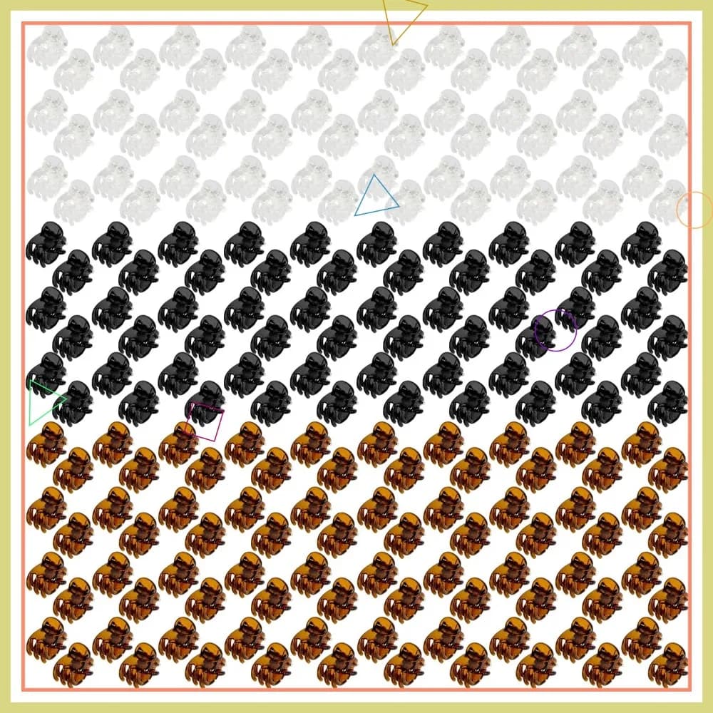 Confezione da 100 Mini Fermagli per Capelli da 1 cm - Piccoli Fermagli, Mini Mollette in Plastica per Donne e Ragazze (Nero, Marrone, Trasparente)