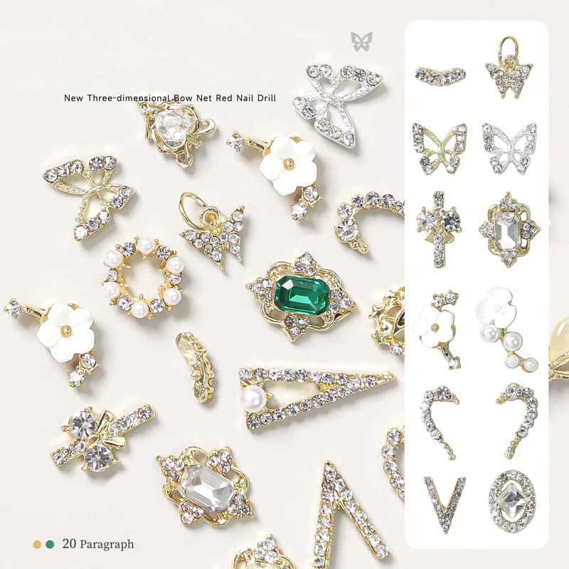 10 pieces luxury nail pendants in gold alloy gem glitter rhinestone crystal jewelry DIY manicure accessories for decoration of nail art 3D