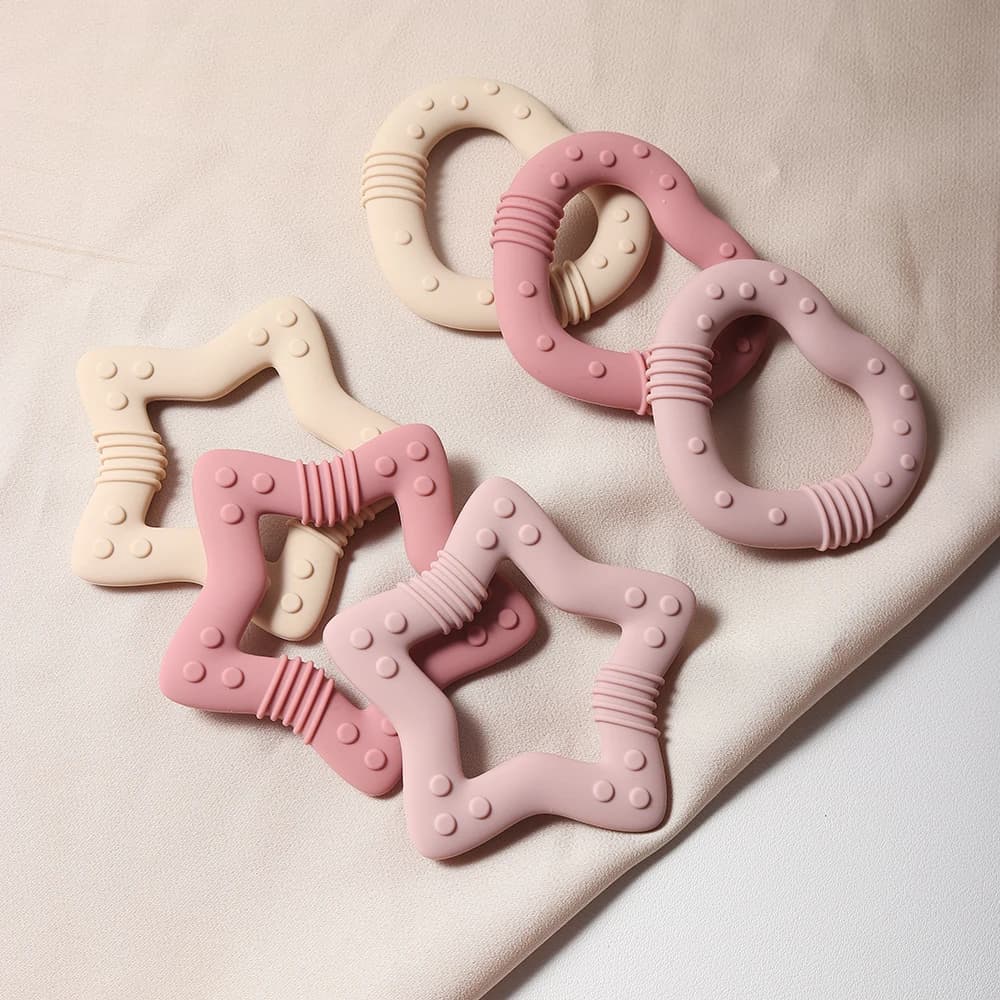 nuova stella massaggiagengive in silicone per uso alimentare cuore bambino dentizione giocattolo massaggiagengive stella in silicone