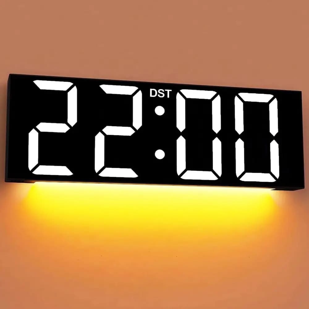 Orologio da Parete LED da 22 Pollici con Grande Display, Doppio Fuso Orario, Luce Notturna, Ideale per Casa o Aula, Regalo Perfetto per la Famiglia