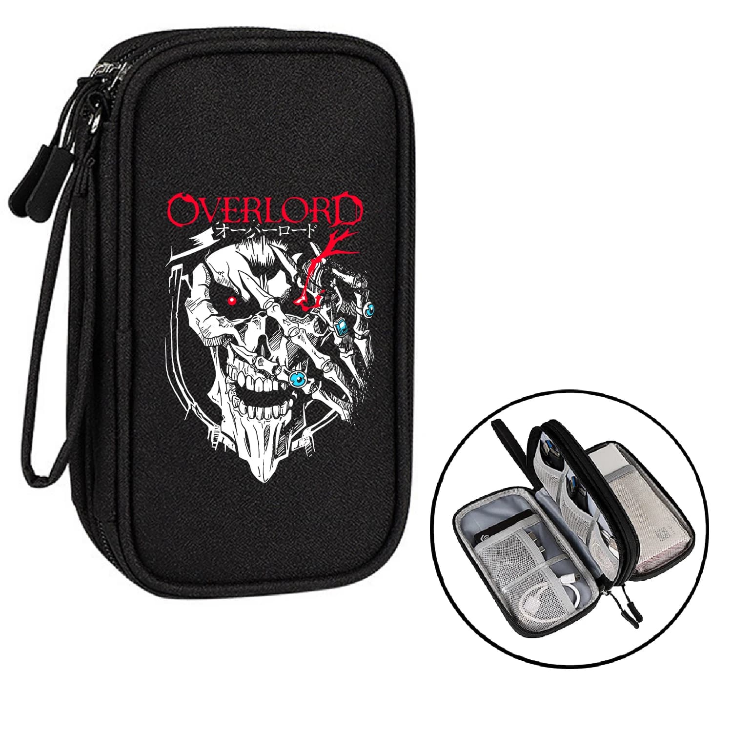 Borsa portaoggetti per accessori digitali Anime Overlord Cartoon Pinting, custodia per cavi USB, astuccio per penne, borse per matite, borse per cosmetici multiuso