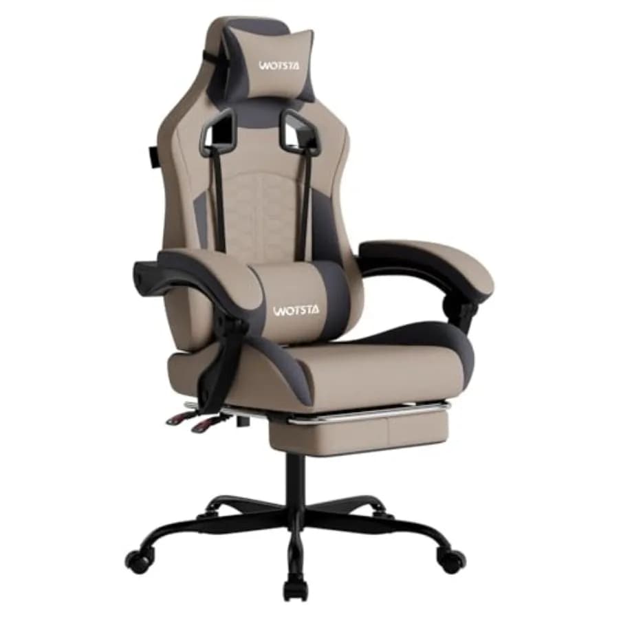 Gaming Chair with Massage, Ergonomic PC Gaming Chair in Grey with Footrest, Comfortable Headrest and Lumbar Support, High Back,