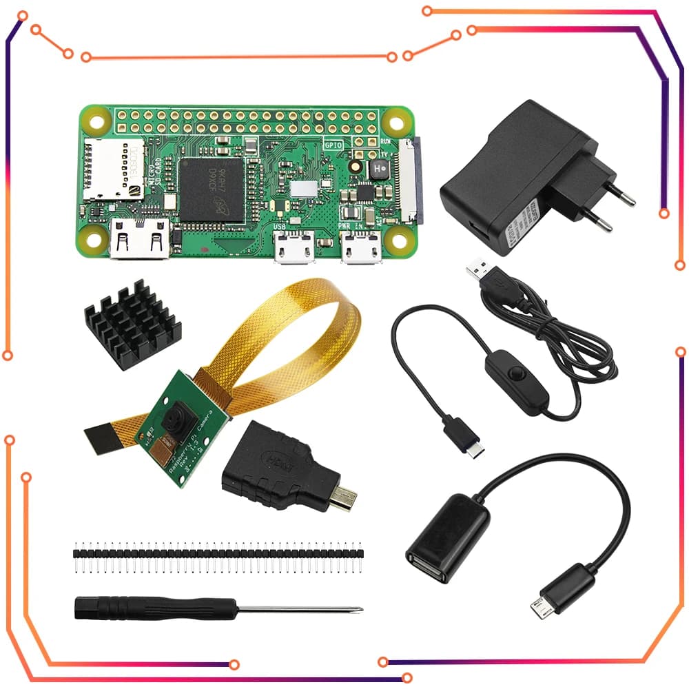 Starter Kit Raspberry Pi Zero/Zero W 5 MP camera + ABS RPI Zero W housing + heat sink + 5V2A power adapter + Mini HDMI adapter kit