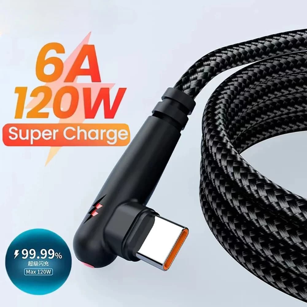 120W 90 Degree Elbow USB to Type C Cable Fast Charging Data Wire For Huawei Xiaomi Samsung Mobile Phone Fast Charging Charger