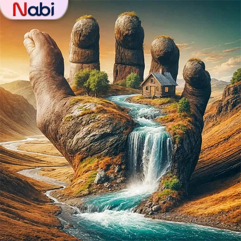 Nabi New Arrival Hand Diamond Mosaic Landscape Full Square Round Diamond Embroidery Waterfall DIY Painting Handicraft