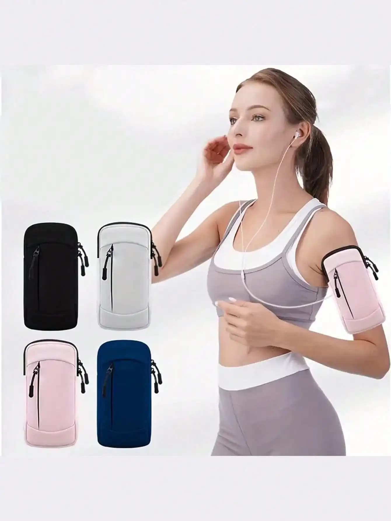 1 Piece Waterproof Sports Arm Bag, Solid Color Polyester Fiber, Zipper Closure, Universal, Suitable for Running, Hiking, Fitness - Phone Case with Adjustable Wrist Strap