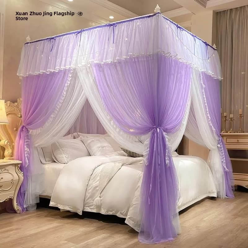 Princess Style Double Layered Integrated Mosquito Net Curtain with Stand 15m2 Light Blocking Bed Canopy for Home European Design