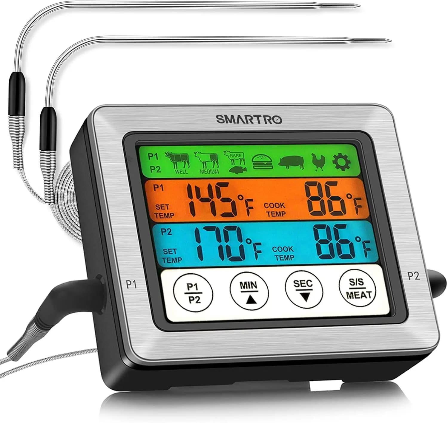 Termometro Digitale a Doppia Sonda per Carne, Cucina, Barbecue, Forno, Griglia con Timer e LCD Retroilluminato