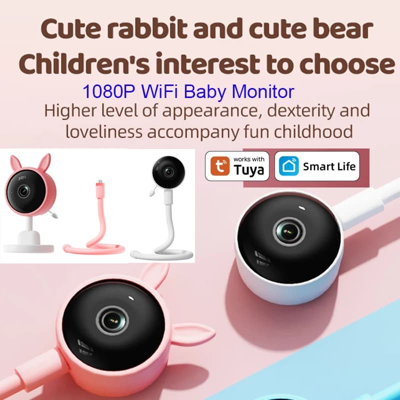 DANMINI Tuya Smart Baby Monitor WiFi con Interfono a 2 Vie, Rilevamento Pianto, Visione Notturna a Infrarossi, Temperatura, Ninna Nanna, Telecamere 1080P