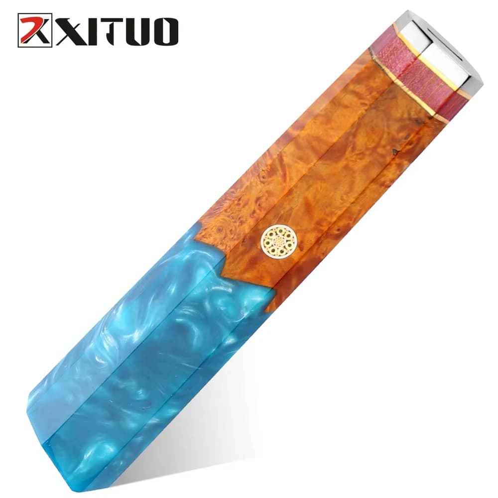 XITUO Octagonal Blue Resin & Stabilized Wood Handle Handmade DIY Replacement Supplies Chef Knife Makers Custom Handle Material