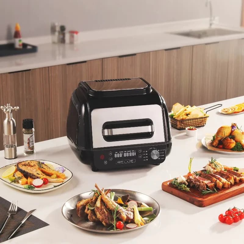 Friggitrice ad Aria Elettrica 6L con Sonda di Temperatura Intelligente, per Arrostire, Grigliare, Cucinare a Vapore e Disidratare