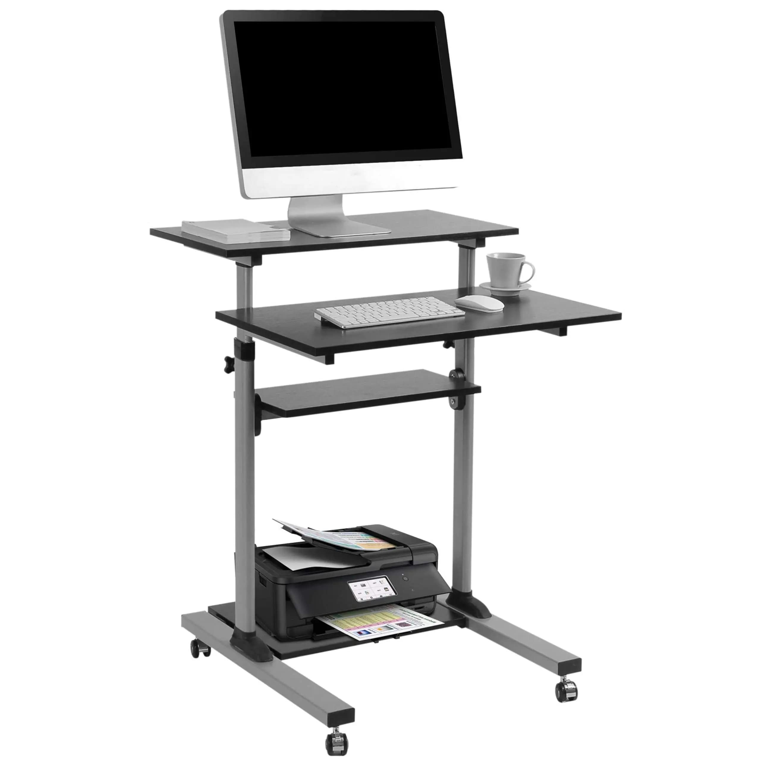 Rolling Desk for Laptop - Standing or Sitting Mobile Computer Cart with Wheels, Adjustable Height & 27.5-inch Surface