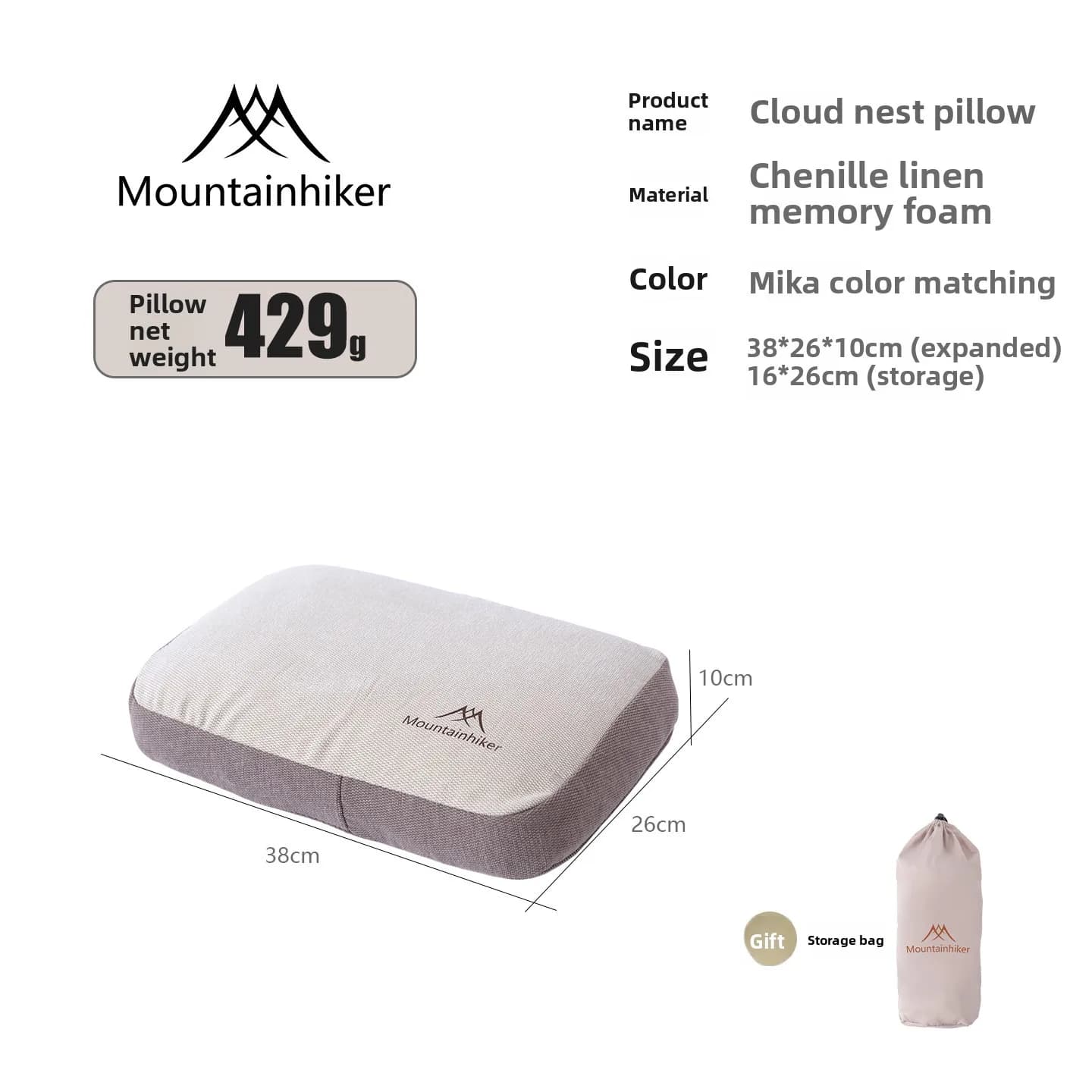 Cuscino Gonfiabile da Campeggio MOUNTAINHIKER, Ultraleggero e Portatile per Viaggi ed Escursioni, Supporto per Collo e Zona Lombare