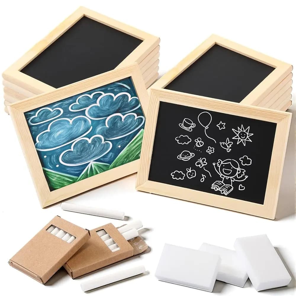 Set di 12 Mini Lavagnette con Gessetti e Gomma, Lavagna a Doppia Faccia 5x7 Pollici con Cornice