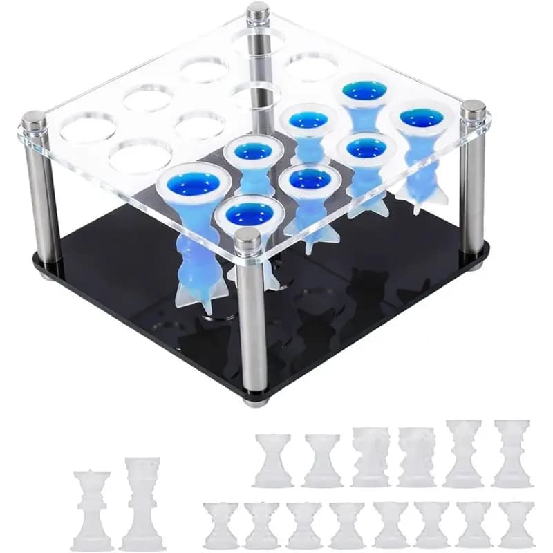 Ultimo Modello di Stampi in Silicone 3D per Scacchi in Resina Epossidica, Set Completo di 16 Pezzi con Kit Porta Pezzi e Stampo per Set di Scacchi in Resina