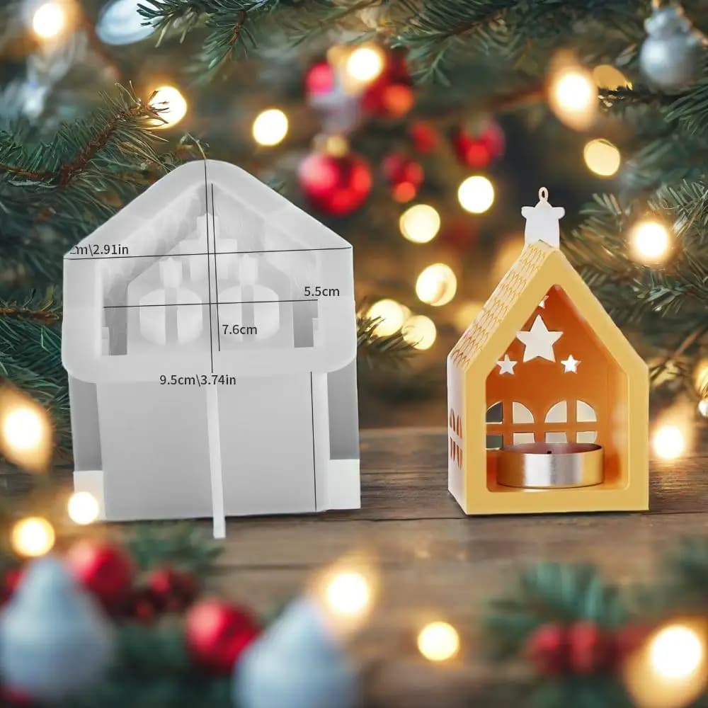 Hollow Star Christmas House Candlestick Moulds Geometry Building Candle Holder Silicone Mold Gingerbread Home Resin Soapbox Gift