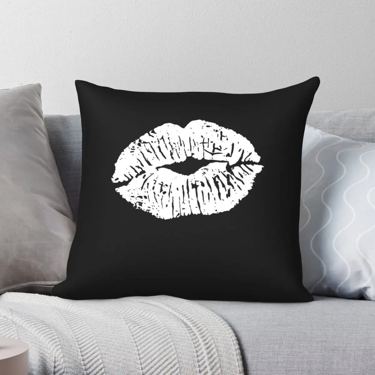 Fodera per cuscino decorativa quadrata con stampa Kiss Mouth Kiss Lip in poliestere, lino e velluto, per divano e seduta, all'ingrosso