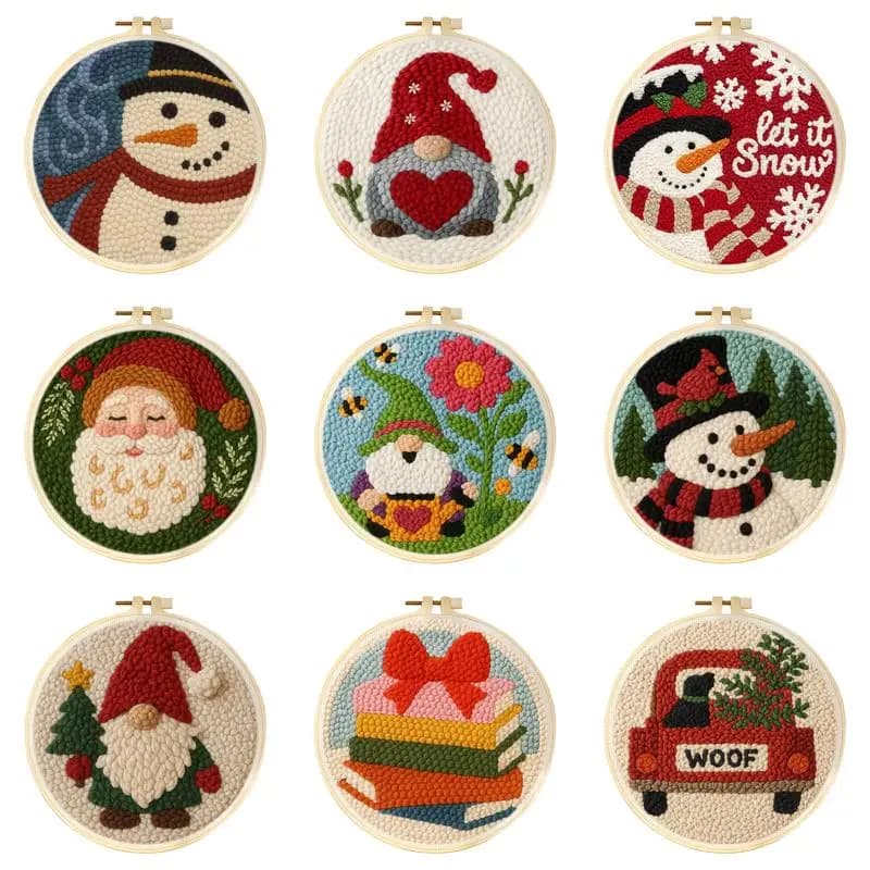 Santa Claus and SnowmanPattern Punch Needle Embroidery Starter Kit Punch Needle Kits Embroidery Pen For Adults Gift Home Decor