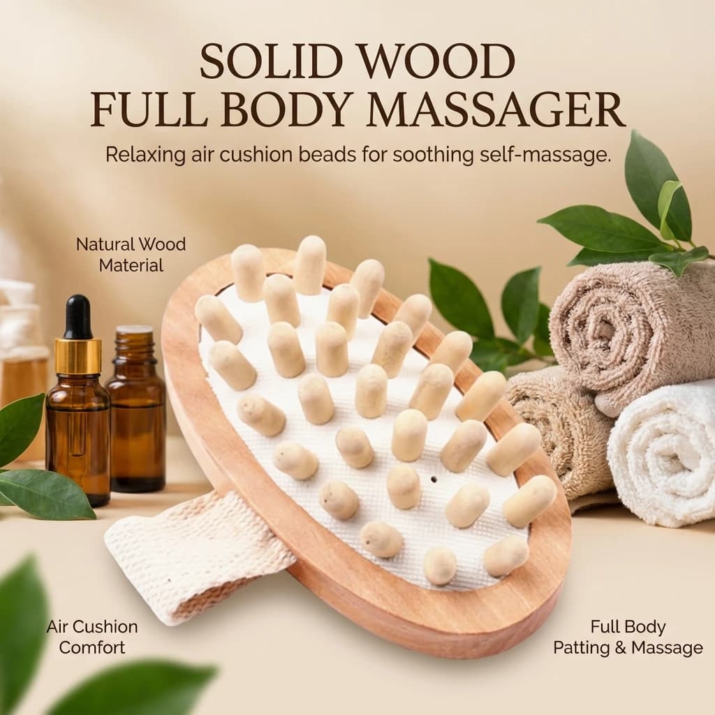 Massaggiatore in Legno con Cuscino d'Aria e Perle di Oli Essenziali per Terapia a Percussione su Tutto il Corpo, Rilassamento Muscolare, Uso Domestico e in Ufficio